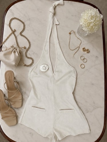 Cream halter neck - cream,