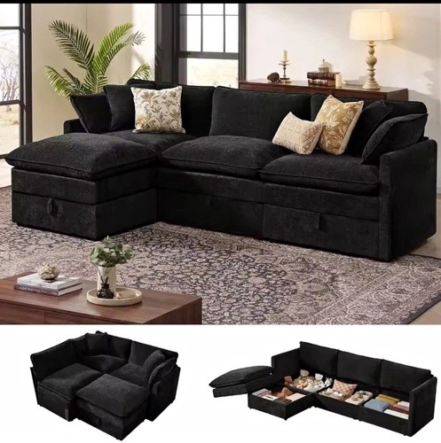 Black shaped sectional sofa - black, l-shaped